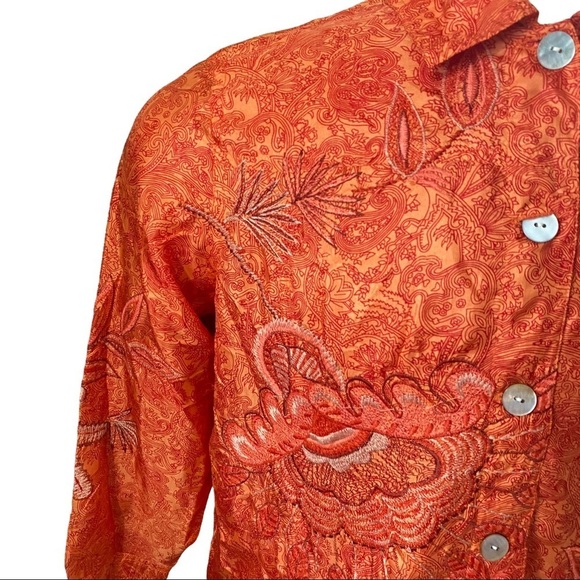 Laura Ashley Burnt Orange 100% Silk Floral Embroidered Collared Blouse Jacket PL - Picture 4 of 11